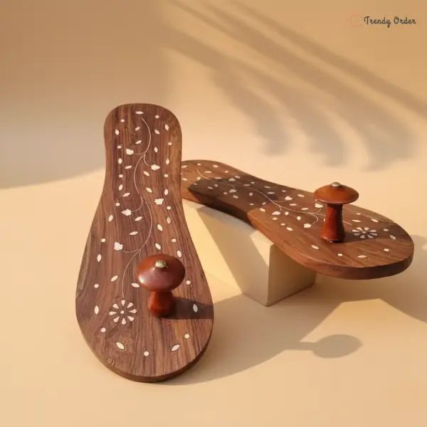 Wooden Khadau with White Floral Artwork