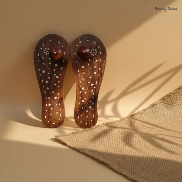 Wooden Khadau with White Floral Artwork