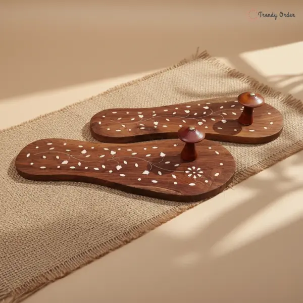 Wooden Khadau with White Floral Artwork