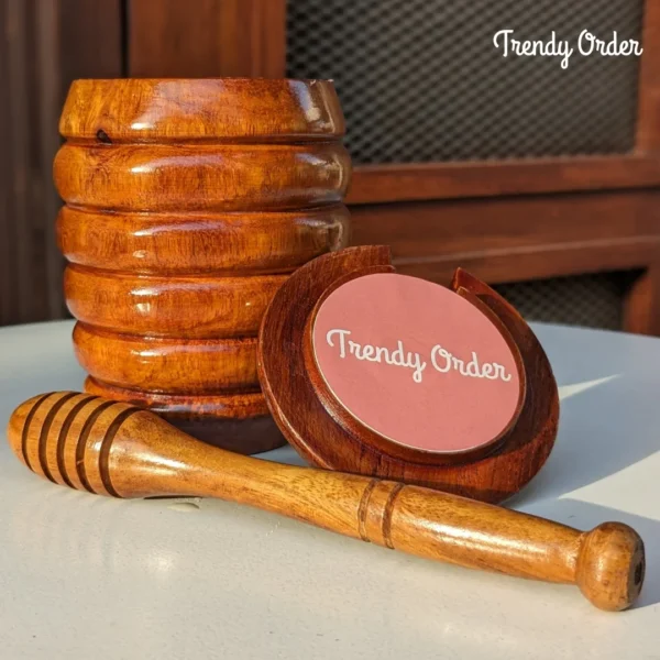 Wooden Honey Jar with Honey Dipper