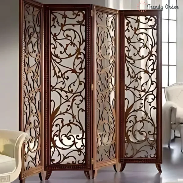 Moroccan Carved Room Divider with Floral Lattice Design Moroccan Carved Room Divider with Floral Lattice Design