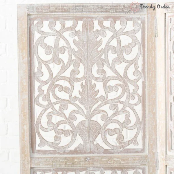 Palmetto Carved Room Divider with Whitewashed Finish