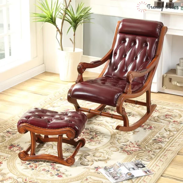 American Style Leather Rocking Chair Carved Wood American Style Leather Rocking Chair Carved Wood