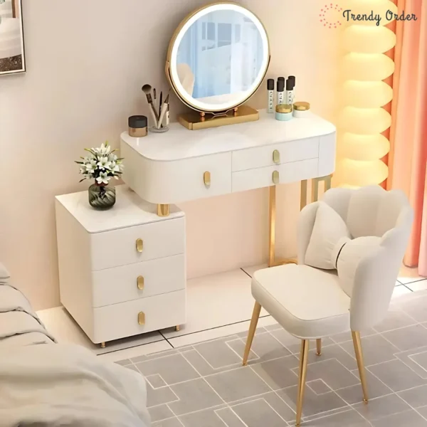 Tasarla Modern Vanity Set with LED Mirror and Gold Accents Tasarla Modern Vanity Set with LED Mirror and Gold Accents