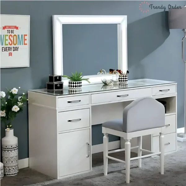 Ramsley Modern Vanity Set with LED Mirror and Storage Space