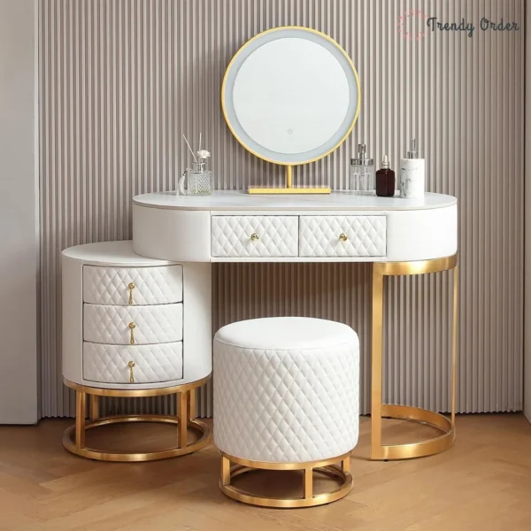 Luxury Quilted Wooden Vanity Set 5-Drawer Makeup Desk Luxury Quilted Wooden Vanity Set 5-Drawer Makeup Desk