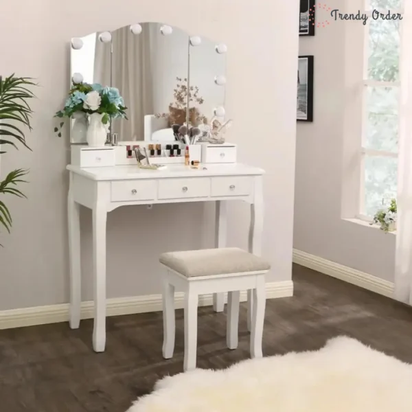 Hayword Illuminated Vanity Set with Tri-Fold Mirror and Storage Hayword Illuminated Vanity Set with Tri-Fold Mirror and Storage