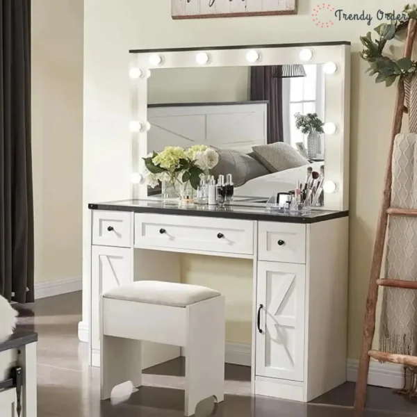 Scott Wooden Vanity Set with Illuminated Mirror and Storage Scott Wooden Vanity Set with Illuminated Mirror and Storage