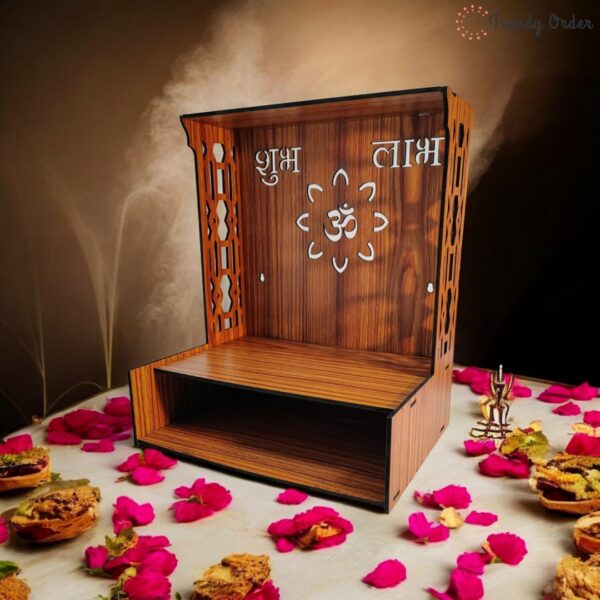 Wooden Temple Mandir with Om Design and Storage Wooden Temple Mandir with Om Design and Storage
