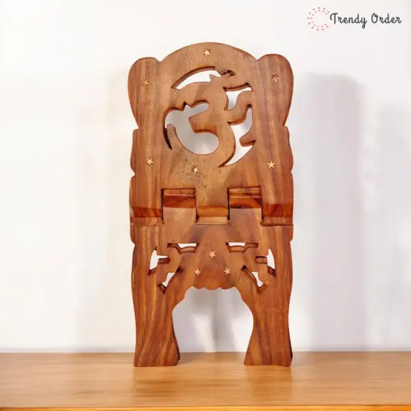 Wooden Folding Book Stand Handcrafted OM Design for Ramayan Wooden Folding Book Stand Handcrafted OM Design for Ramayan