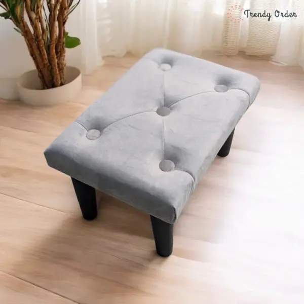Grey Velvet Tufted Ottoman
