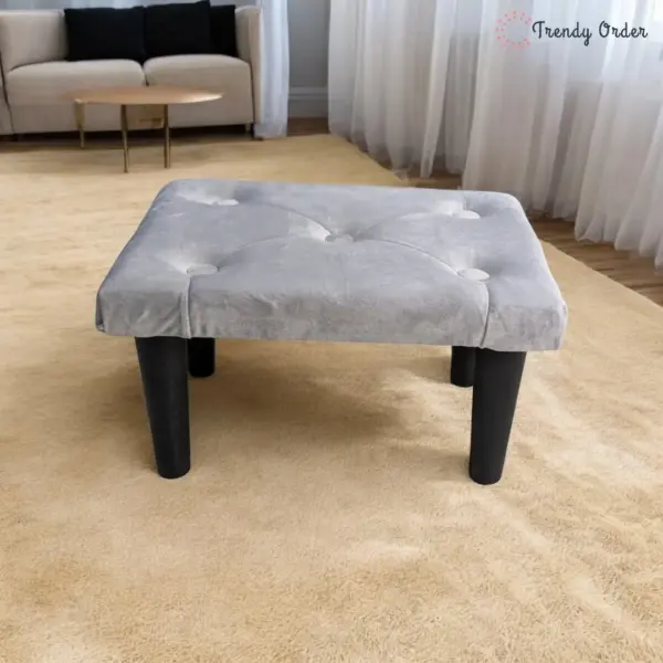 Grey Velvet Tufted Ottoman