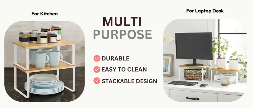Multi-Purpose Wooden Shelf Organizer for Kitchen and Living Room Set of 2 1 Wooden Shelf
