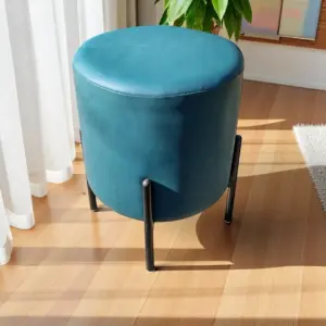 Teal Blue Round Ottoman