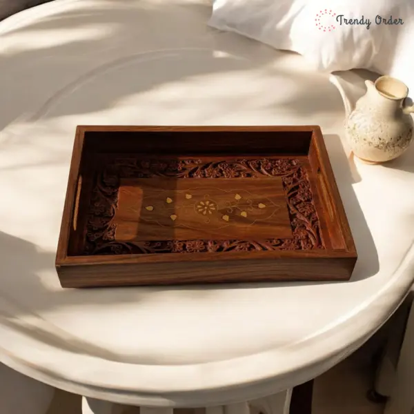 Wooden Serving Tray with Brass Inlay Wooden Serving Tray with Brass Inlay