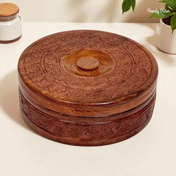 Carved Wooden Roti Box Carved Wooden Roti Box
