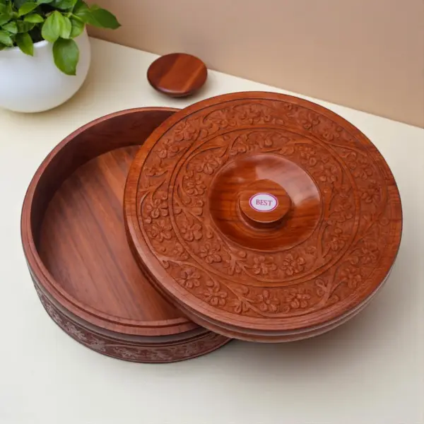 Carved Wooden Roti Box