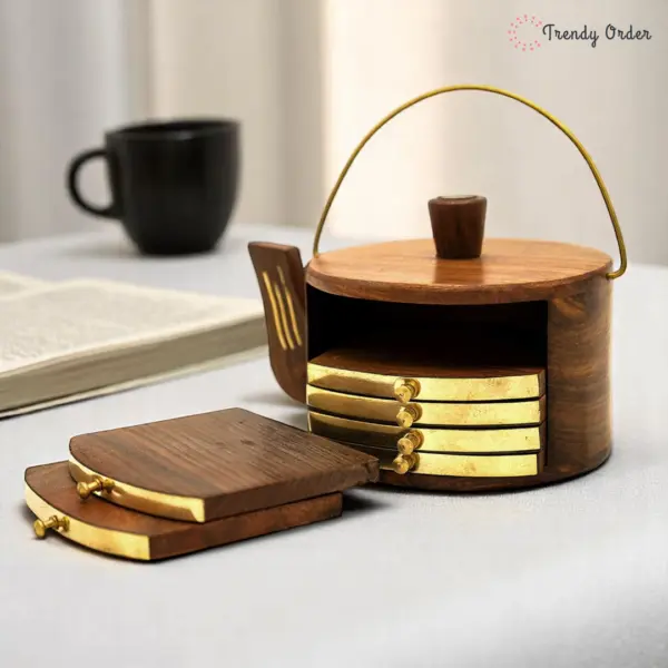 Wooden Coaster Set with Teapot Holder Wooden Coaster Set with Teapot Holder