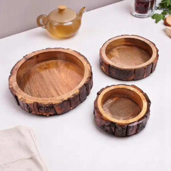 Nesting Wooden Bark Tray Set Nesting Wooden Bark Tray Set