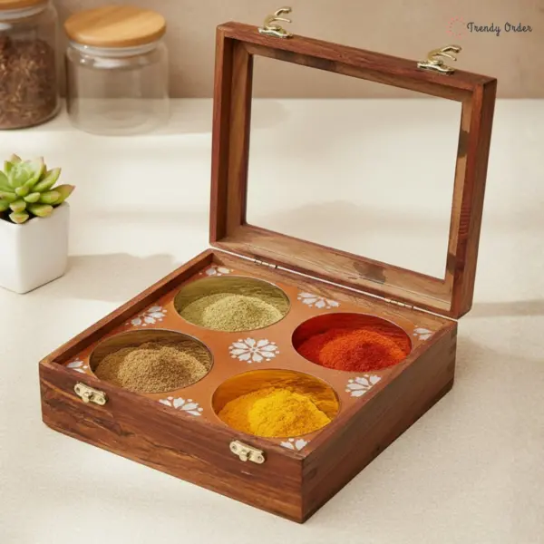 Wooden Masala Box with Steel Bowls Wooden Masala Box with Steel Bowls