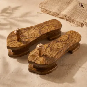 Leaf Pattern Carved Wooden Paduka
