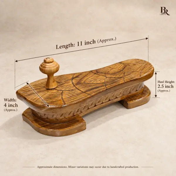 Leaf Pattern Carved Wooden Paduka