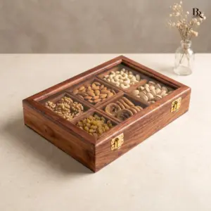Wood Dry Fruit Box 6 Compartments