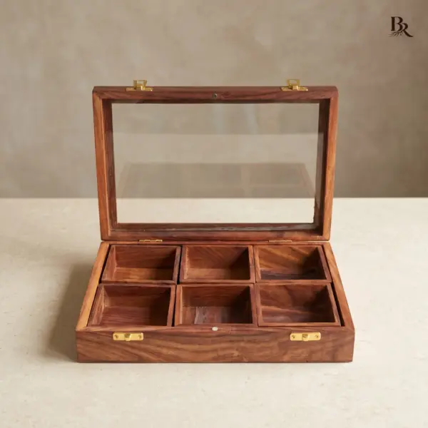 Wood Dry Fruit Box 6 Compartments