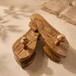 Leaf Pattern Carved Wooden Paduka