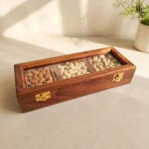 Wood Dry Fruit Box 3 Compartments