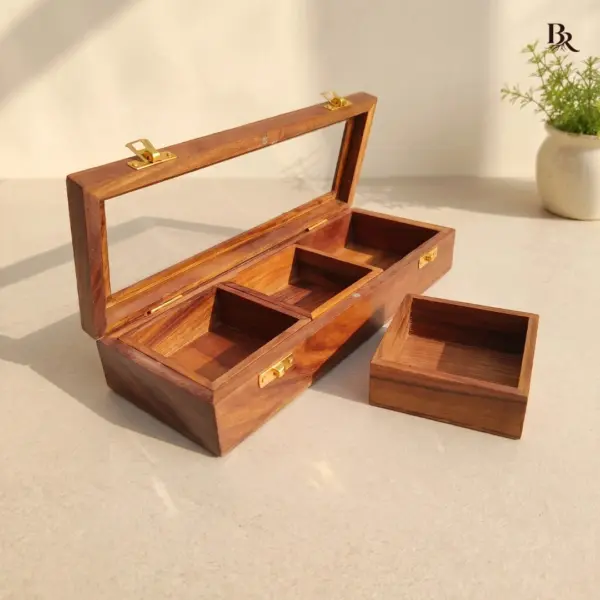 Wood Dry Fruit Box 3 Compartments