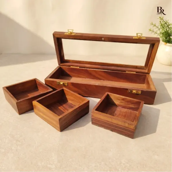Wood Dry Fruit Box 3 Compartments