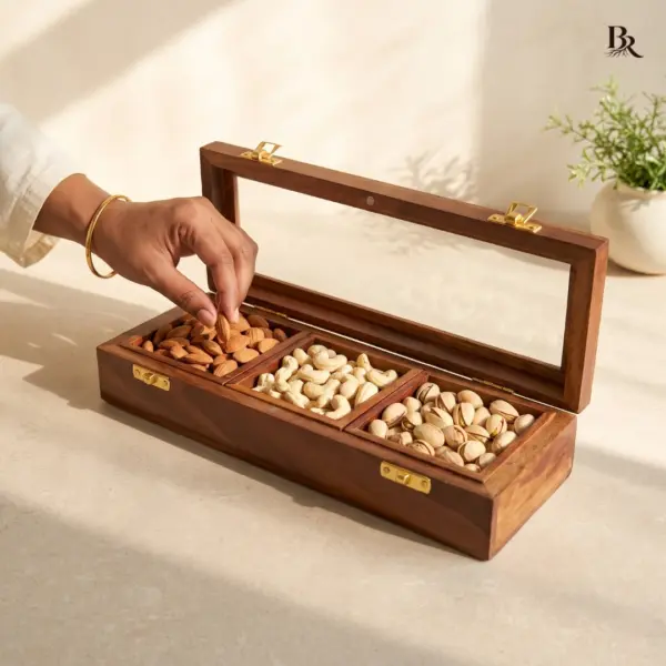 Wood Dry Fruit Box 3 Compartments