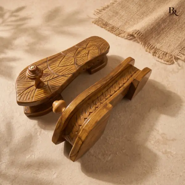 Leaf Pattern Carved Wooden Paduka