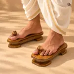 Leaf Pattern Carved Wooden Paduka