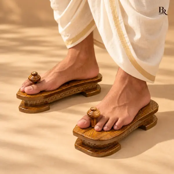 Leaf Pattern Carved Wooden Paduka